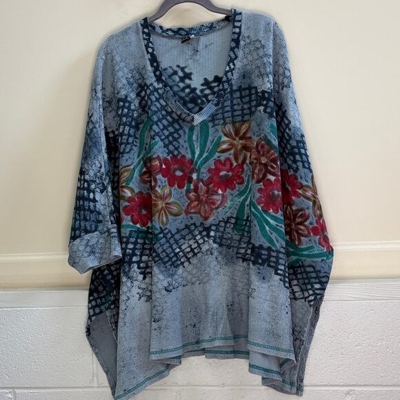 Winter Sun Floral Patterned cotton knit medium tunic Top - Picture 1 of 6